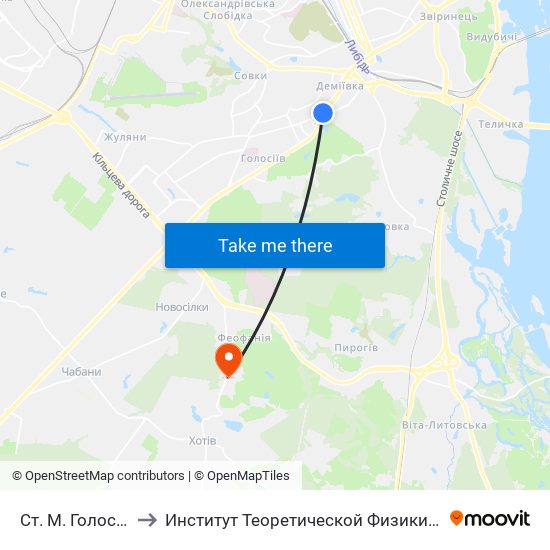 Ст. М. Голосіївська to Институт Теоретической Физики НАН Украины map