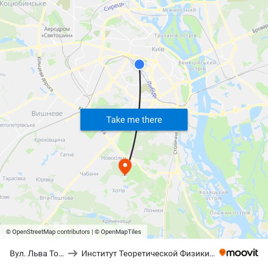 Вул. Льва Толстого to Институт Теоретической Физики НАН Украины map