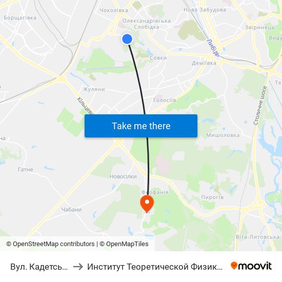 Вул. Кадетський Гай to Институт Теоретической Физики НАН Украины map