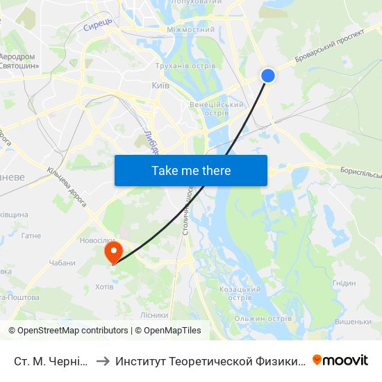 Ст. М. Чернігівська to Институт Теоретической Физики НАН Украины map