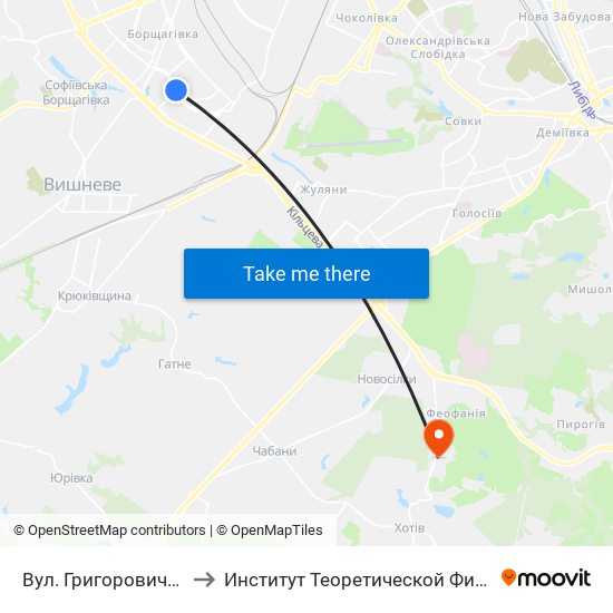 Вул. Григоровича-Барського to Институт Теоретической Физики НАН Украины map