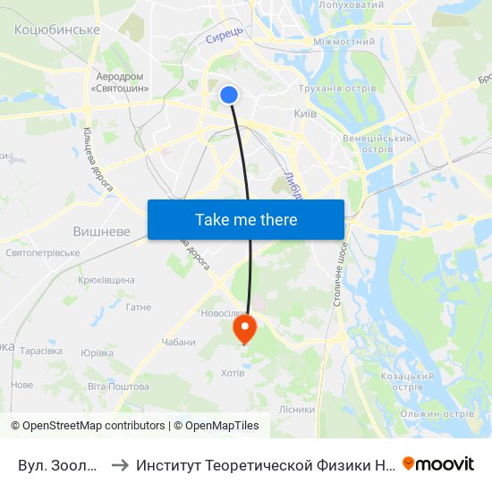 Вул. Зоологічна to Институт Теоретической Физики НАН Украины map