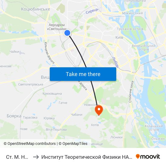 Ст. М. Нивки to Институт Теоретической Физики НАН Украины map