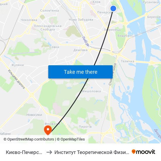 Києво-Печерська Лавра to Институт Теоретической Физики НАН Украины map