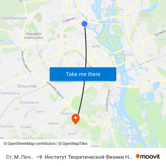 Ст. М. Почайна to Институт Теоретической Физики НАН Украины map