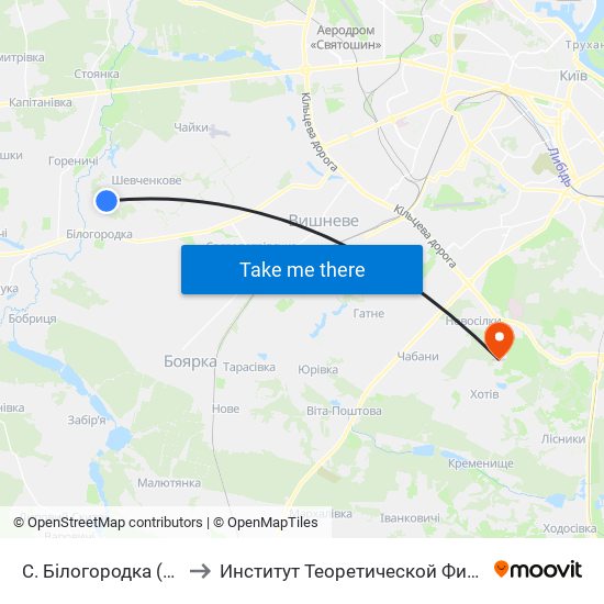 С. Білогородка (Вул. Лісова) to Институт Теоретической Физики НАН Украины map