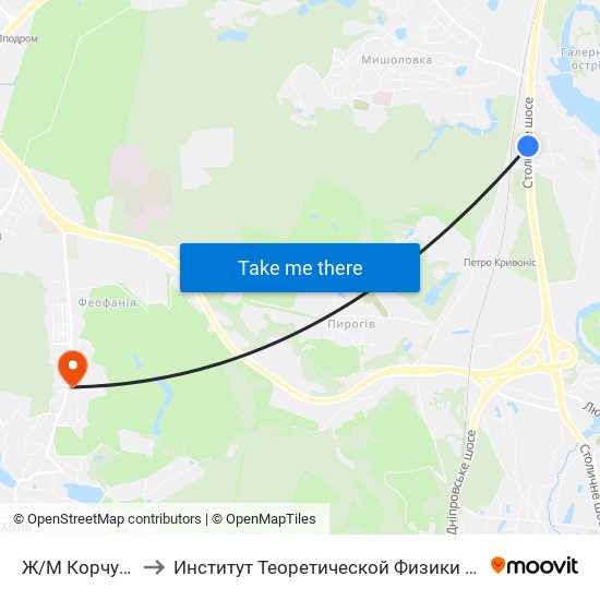 Ж/М Корчувате-2 to Институт Теоретической Физики НАН Украины map