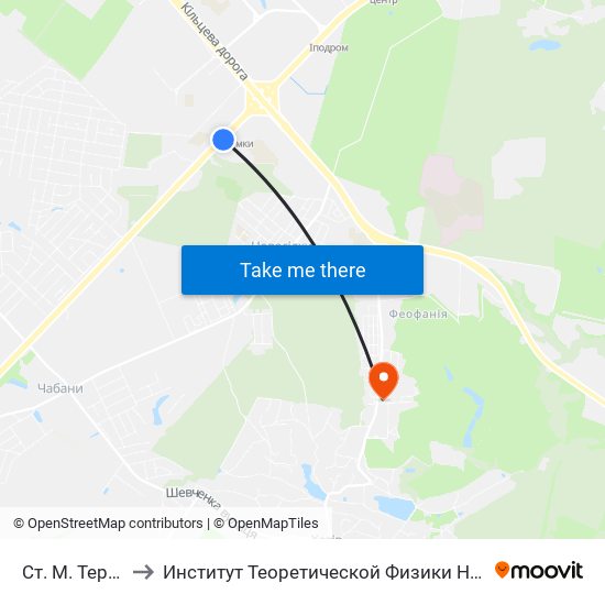 Ст. М. Теремки to Институт Теоретической Физики НАН Украины map