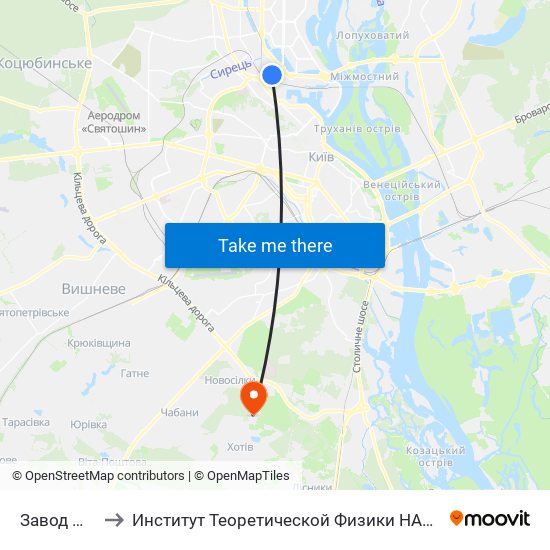 Завод Маяк to Институт Теоретической Физики НАН Украины map