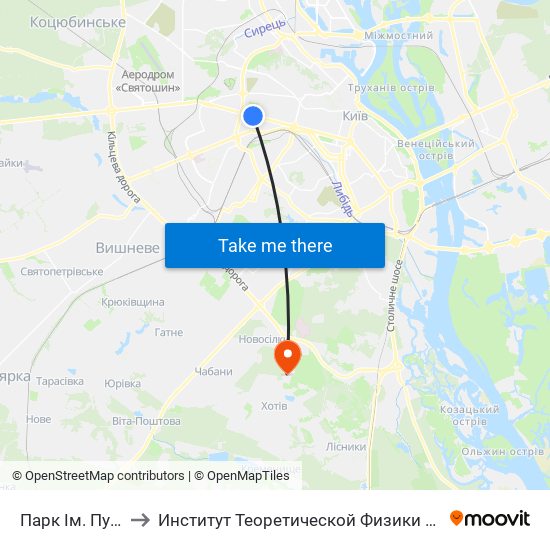 Парк Ім. Пушкіна to Институт Теоретической Физики НАН Украины map