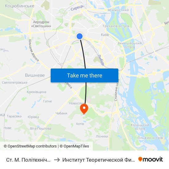 Ст. М. Політехнічний Інститут to Институт Теоретической Физики НАН Украины map