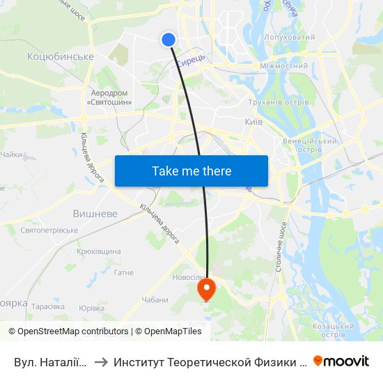 Вул. Наталії Ужвій to Институт Теоретической Физики НАН Украины map