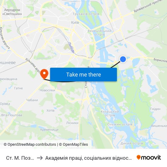 Ст. М. Позняки to Академія праці, соціальних відносин і туризму map