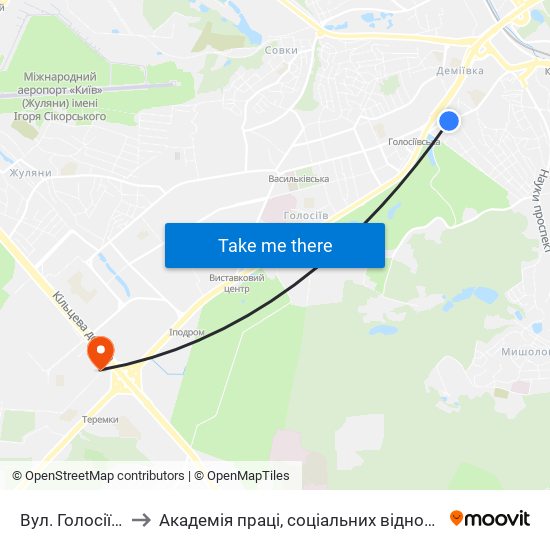 Вул. Голосіївська to Академія праці, соціальних відносин і туризму map