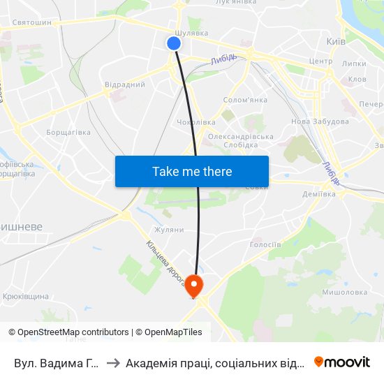 Вул. Вадима Гетьмана to Академія праці, соціальних відносин і туризму map