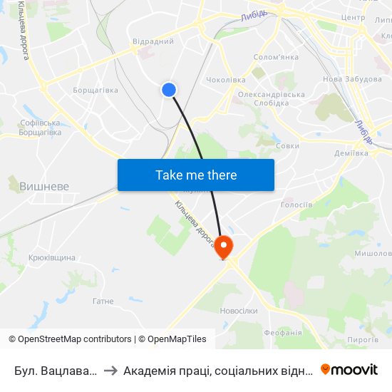 Бул. Вацлава Гавела to Академія праці, соціальних відносин і туризму map