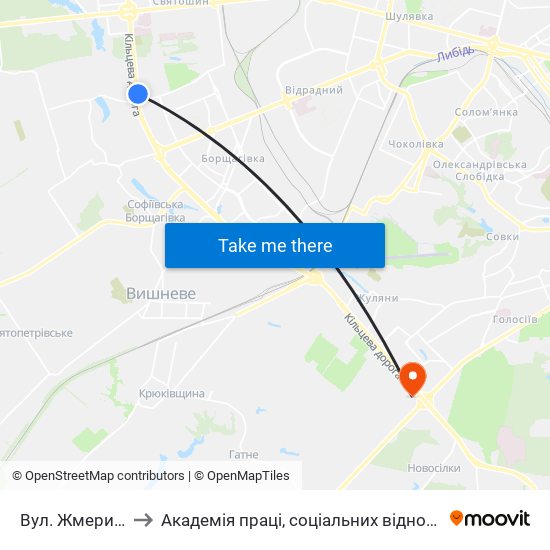 Вул. Жмеринська to Академія праці, соціальних відносин і туризму map