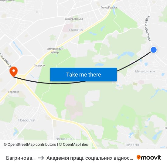 Багринова Гора to Академія праці, соціальних відносин і туризму map