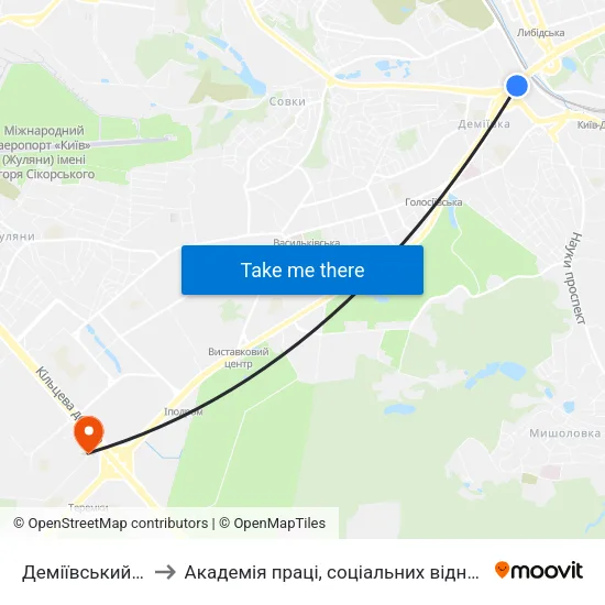Деміївський Ринок to Академія праці, соціальних відносин і туризму map