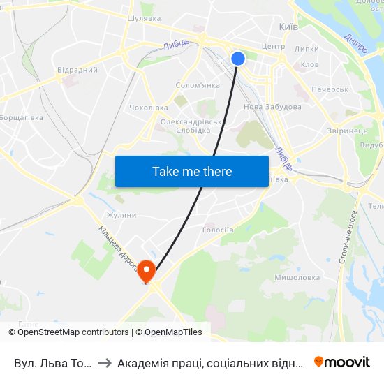 Вул. Льва Толстого to Академія праці, соціальних відносин і туризму map