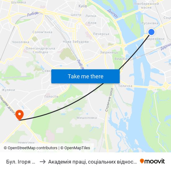 Бул. Ігоря Шамо to Академія праці, соціальних відносин і туризму map