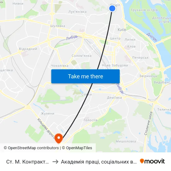 Ст. М. Контрактова Площа to Академія праці, соціальних відносин і туризму map