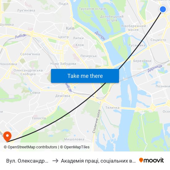 Вул. Олександра Бойченка to Академія праці, соціальних відносин і туризму map