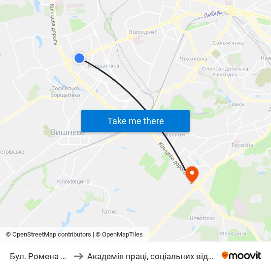 Бул. Ромена Роллана to Академія праці, соціальних відносин і туризму map