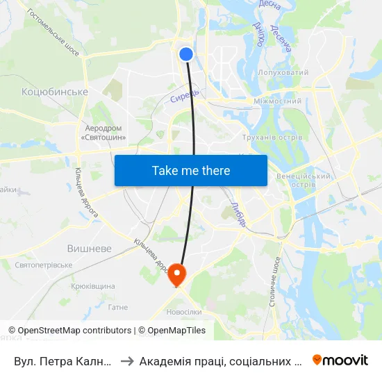 Вул. Петра Калнишевського to Академія праці, соціальних відносин і туризму map