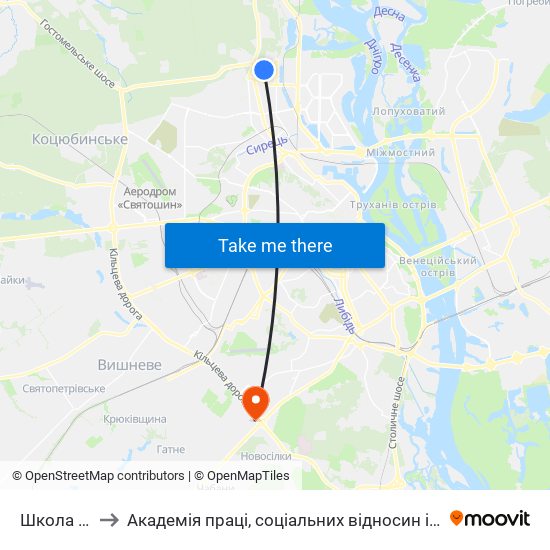 Школа №9 to Академія праці, соціальних відносин і туризму map