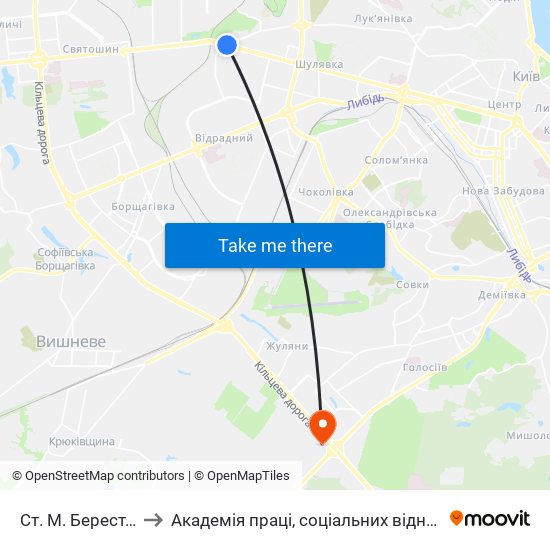 Ст. М. Берестейська to Академія праці, соціальних відносин і туризму map
