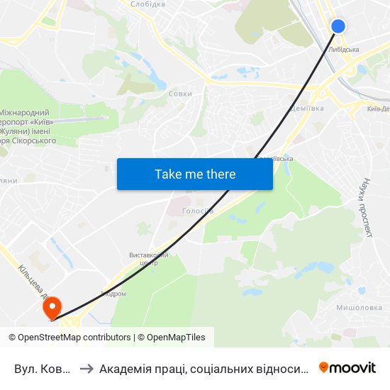 Вул. Ковпака to Академія праці, соціальних відносин і туризму map