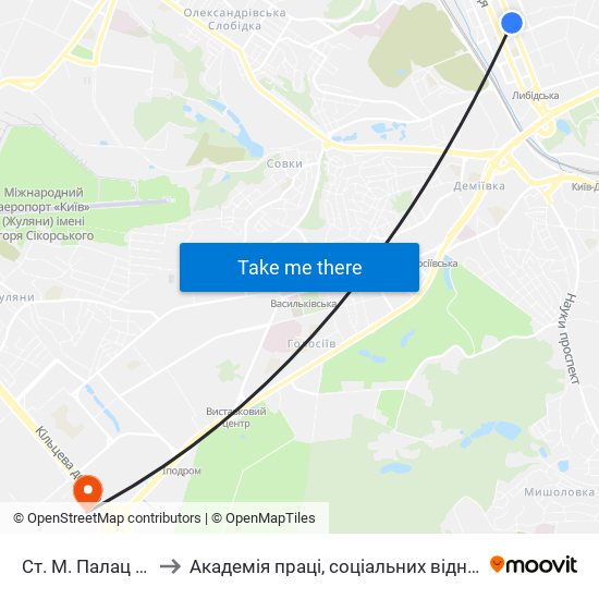 Ст. М. Палац Україна to Академія праці, соціальних відносин і туризму map