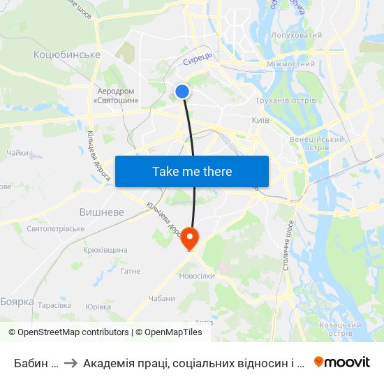 Бабин Яр to Академія праці, соціальних відносин і туризму map