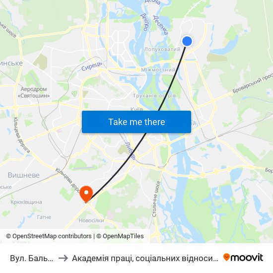 Вул. Бальзака to Академія праці, соціальних відносин і туризму map