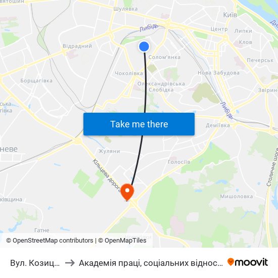 Вул. Козицького to Академія праці, соціальних відносин і туризму map