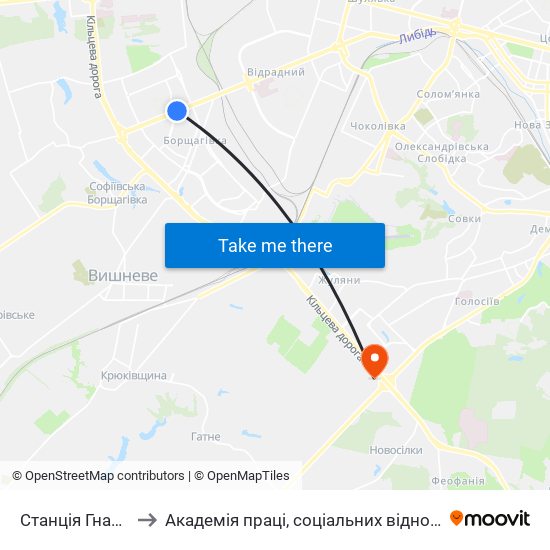 Станція Гната Юри to Академія праці, соціальних відносин і туризму map