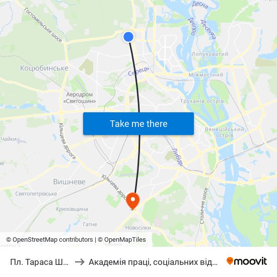 Пл. Тараса Шевченка to Академія праці, соціальних відносин і туризму map