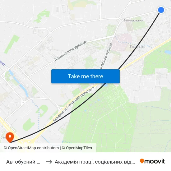 Автобусний Парк №1 to Академія праці, соціальних відносин і туризму map