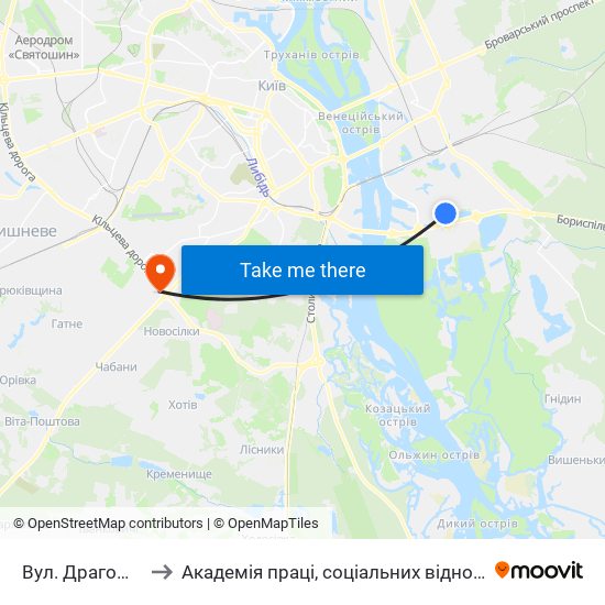 Вул. Драгоманова to Академія праці, соціальних відносин і туризму map