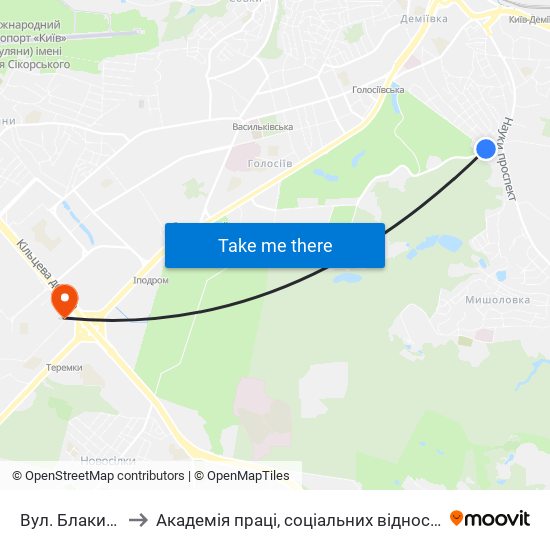 Вул. Блакитного to Академія праці, соціальних відносин і туризму map