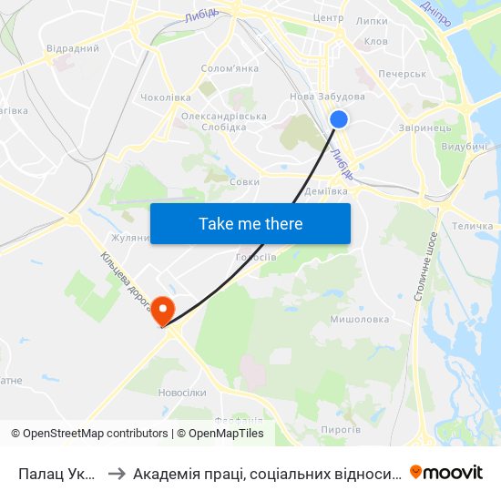 Палац Україна to Академія праці, соціальних відносин і туризму map