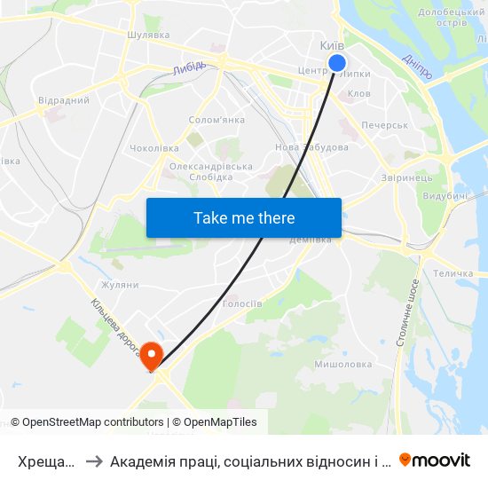 Хрещатик to Академія праці, соціальних відносин і туризму map