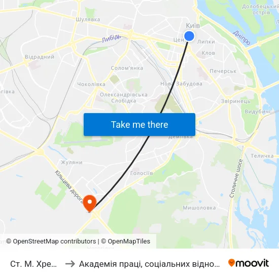 Ст. М. Хрещатик to Академія праці, соціальних відносин і туризму map