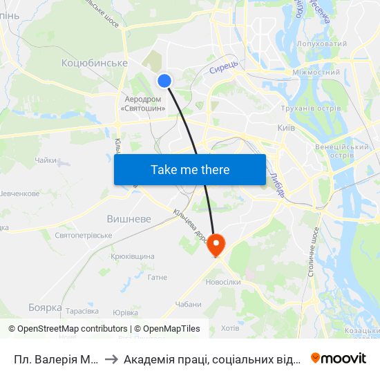 Пл. Валерія Марченка to Академія праці, соціальних відносин і туризму map