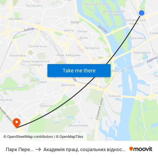 Парк Перемога to Академія праці, соціальних відносин і туризму map