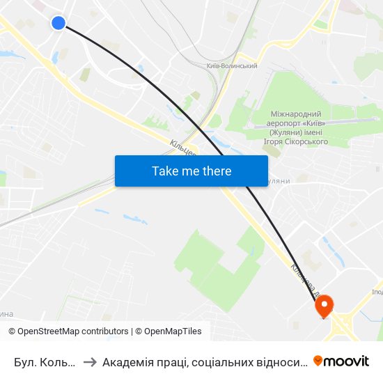 Бул. Кольцова to Академія праці, соціальних відносин і туризму map