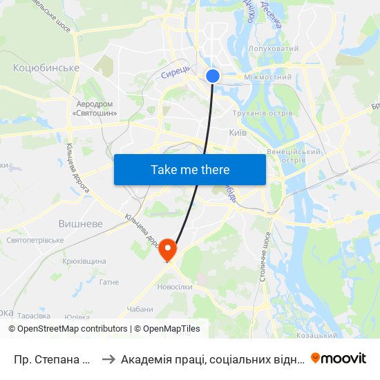 Пр. Степана Бандери to Академія праці, соціальних відносин і туризму map