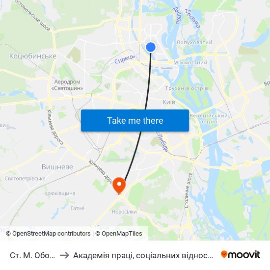 Ст. М. Оболонь to Академія праці, соціальних відносин і туризму map