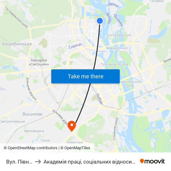 Вул. Північна to Академія праці, соціальних відносин і туризму map